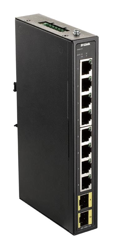 D-Link DIS-100G-10S Priemyselný gigabitový switch bez správy,  8x GbE,  2x SFP,  DIN0 