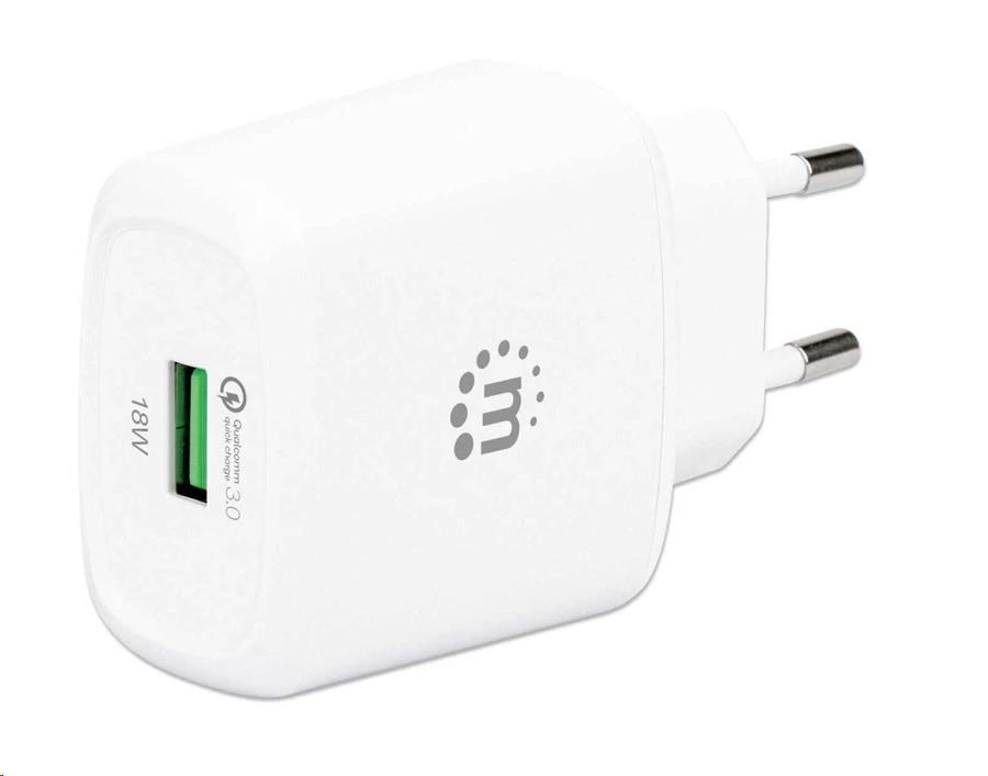 MANHATTAN USB-A nabíjačka QC 3.0 Sieťová nabíjačka - 18 W,  USB-A Quick Charge™ 3.0 Port do 18 W,  Europlug,  biely0 