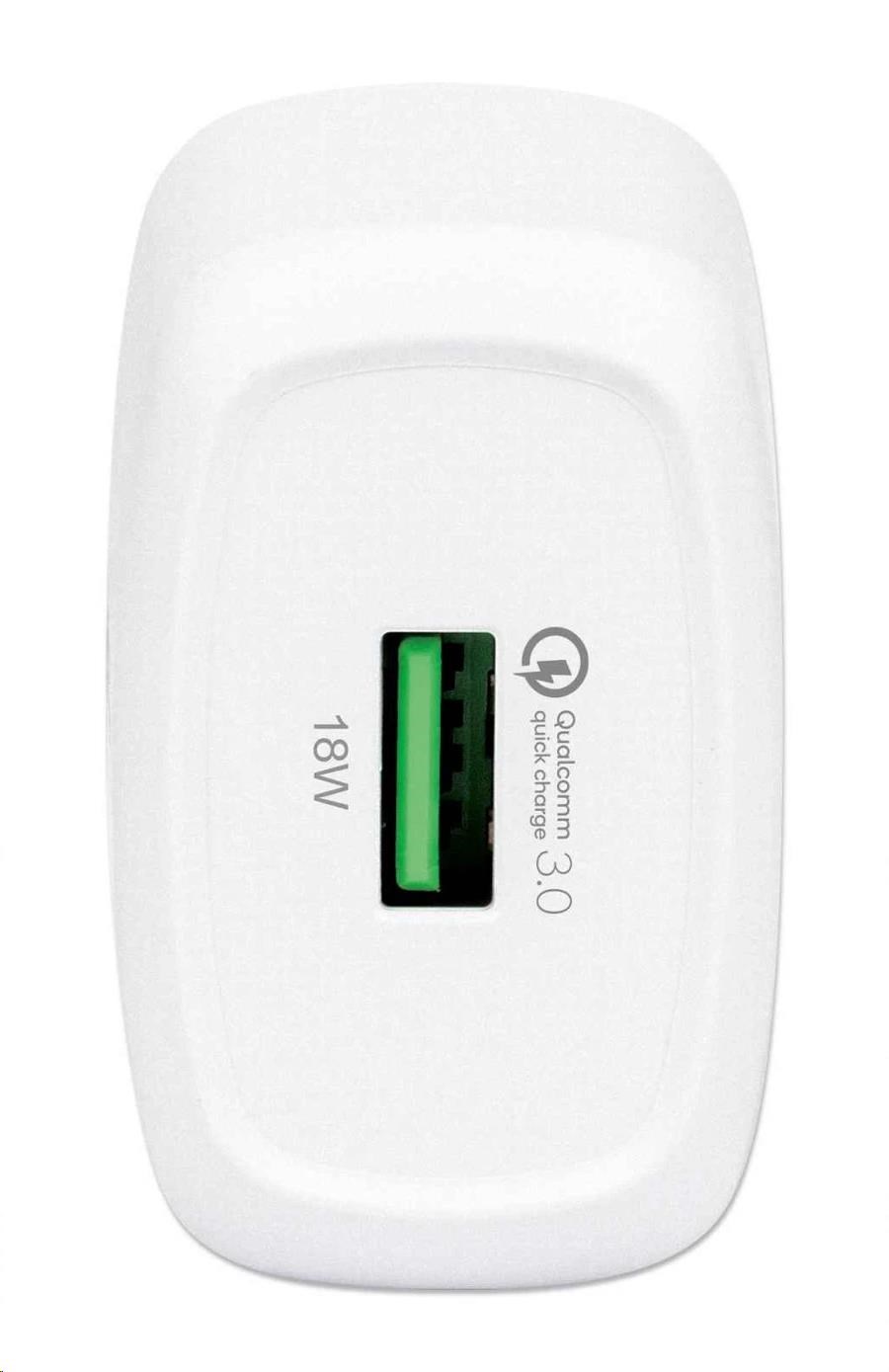 MANHATTAN USB-A nabíjačka QC 3.0 Sieťová nabíjačka - 18 W,  USB-A Quick Charge™ 3.0 Port do 18 W,  Europlug,  biely2 