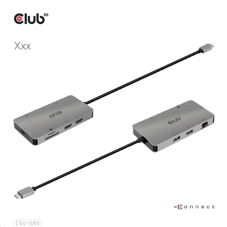 Dokovacia stanica Club3D 8v1 USB 3.2 porty typu C (2xHDMI,  2xUSB-A,  RJ45,  SD/  Micro SD USB Type-C female),  Triple Dynam3 