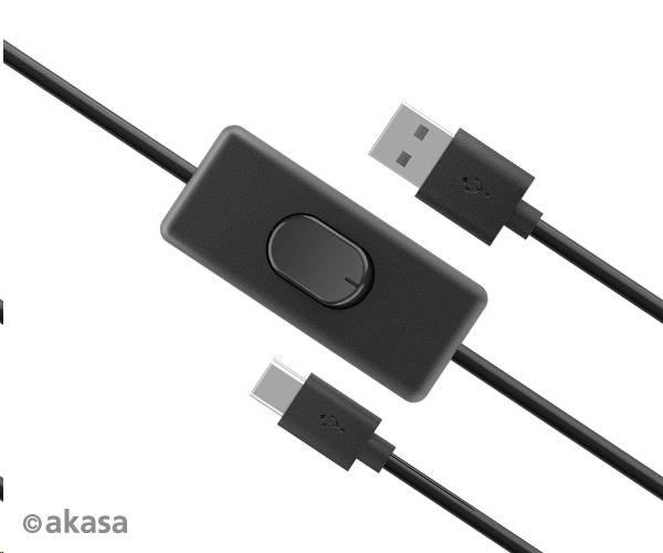 Kábel AKASA USB-A 2.0 na USB-C, napájací kábel s prepínačom (pre Raspberry Pi 4), 1.5m0 