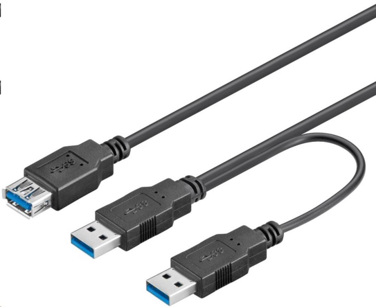PremiumCord USB 3.0 napájací Y kábel A/ Male + A/ Male -- A/ Female DUAL (prídavné napájanie)0 