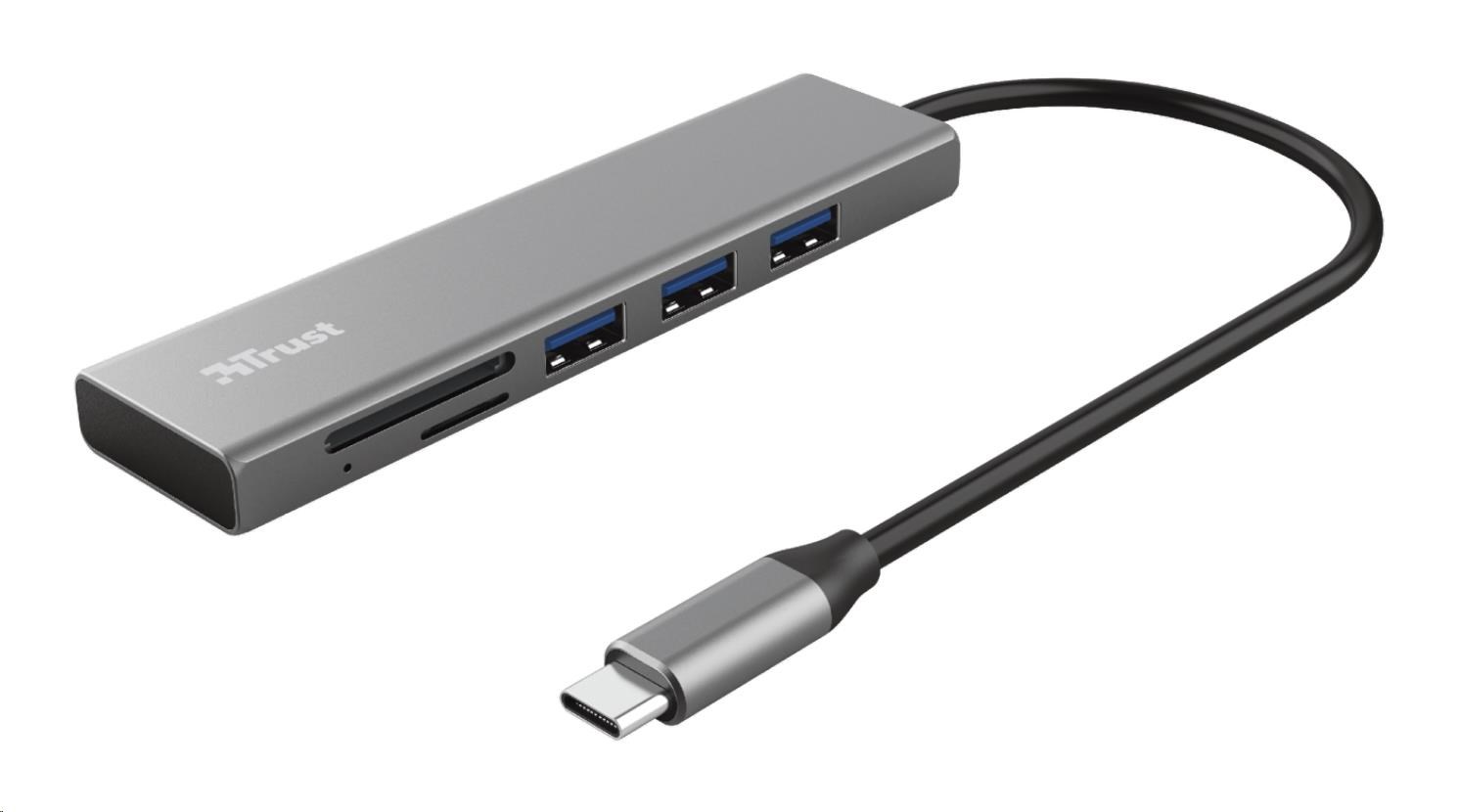 Rozbočovač TRUST HALYX,  rýchly rozbočovač USB-C a čítačka kariet0 
