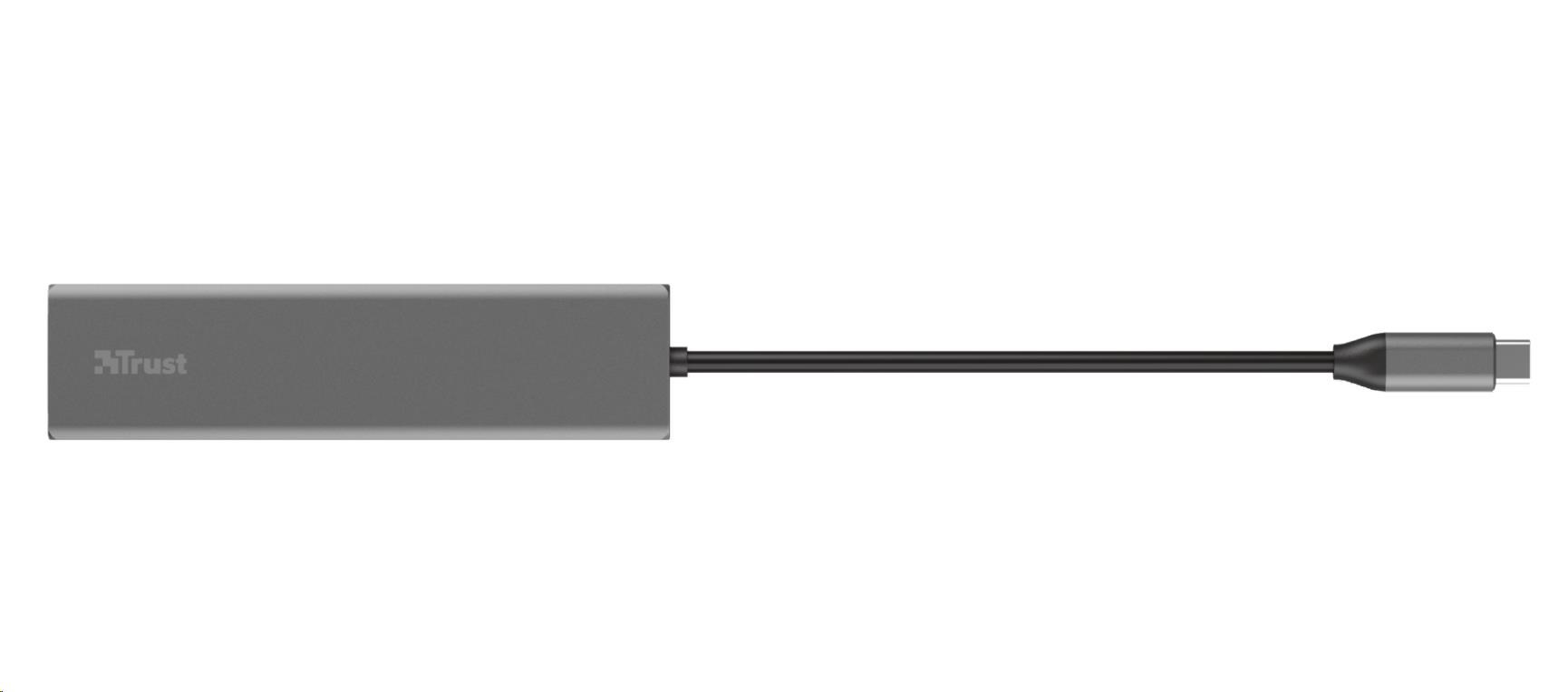 Rozbočovač TRUST HALYX,  rýchly rozbočovač USB-C a čítačka kariet4 