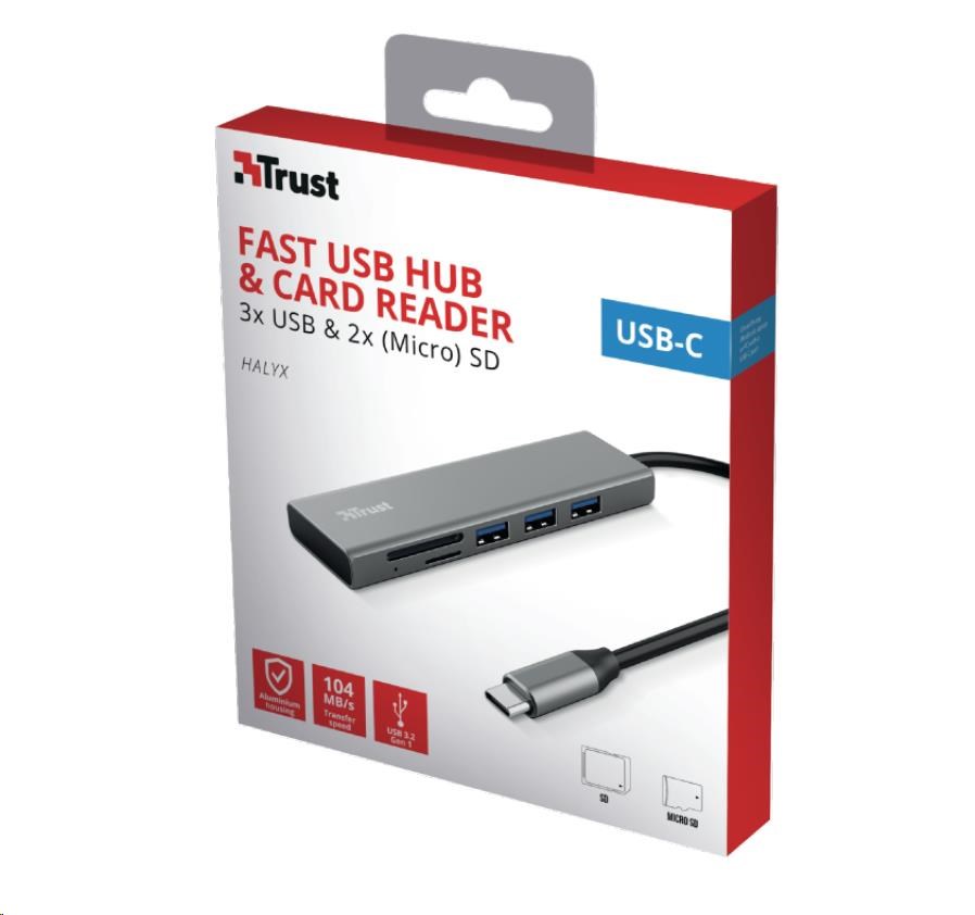 Rozbočovač TRUST HALYX,  rýchly rozbočovač USB-C a čítačka kariet5 
