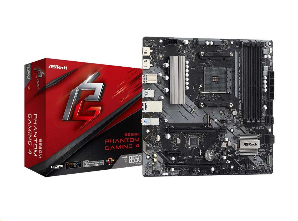 ASRock MB Sc AM4 B550M PHANTOM GAMING 4,  AMD B550,  4xDDR4,  1xDP,  1xHDMI,  mATX0 