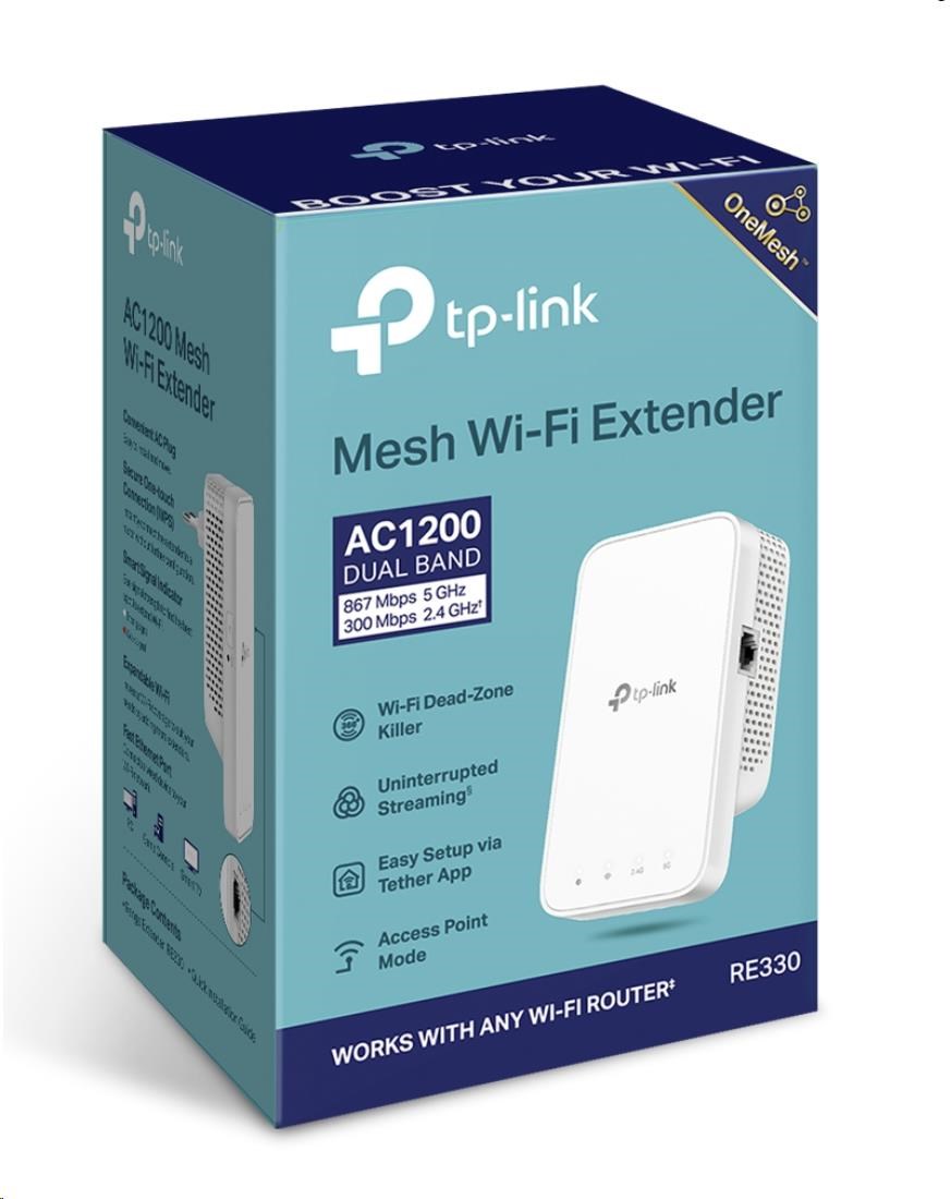 TP-Link RE330 OneMesh/ EasyMesh WiFi5 Extender/ Repeater (AC1200, 2, 4GHz/ 5GHz, 1x100Mb/ s LAN)1 
