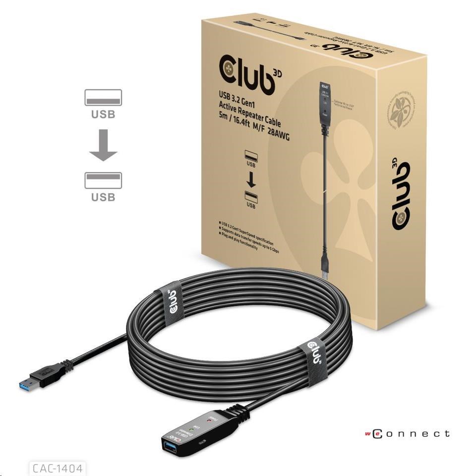 Kábel USB Club3D 3.2 Kábel aktívneho opakovača Gen1 M/ F 28AWG,  5 m0 