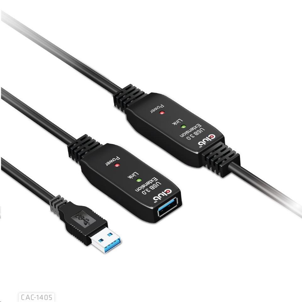 Kábel USB Club3D 3.2 Kábel aktívneho opakovača Gen1 M/ F 28AWG,  10 m2 