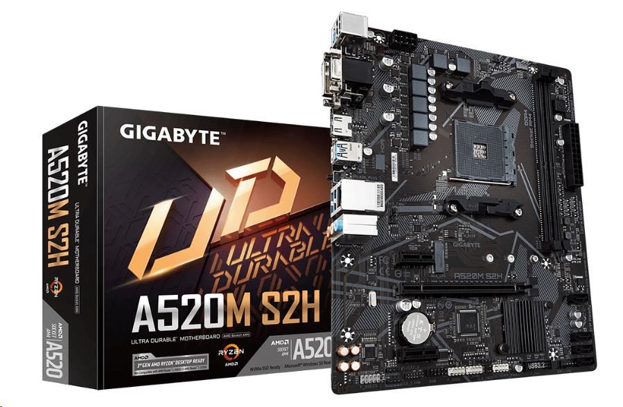 BAZAR-GIGABYTE MB Sc AM4 A520M S2H, AMD A520, 2xDDR4, 1xHDMI, 1xDVI, VGA, mATX-po opravě (bez přísl.)2 