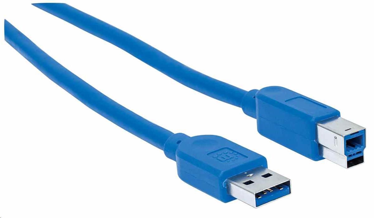 Manhattan USB kábel,  USB-A samec na USB-B samec,  USB 3.0,  5 Gb/ s,  0.5 m,  modrá4 