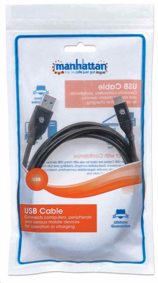 Kábel USB Manhattan,  USB 3.2 Gen 1,  USB-A samec na USB-C samec,  5 Gb/ s,  2 m,  čierna4 