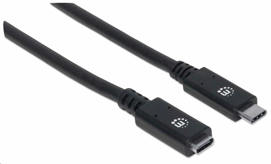 Kábel Manhattan USB-C,  USB 3.1 Gen 2,  USB-C samec na USB-C samica,  10 Gb/ s,  5 A,  50 cm,  čierna3 