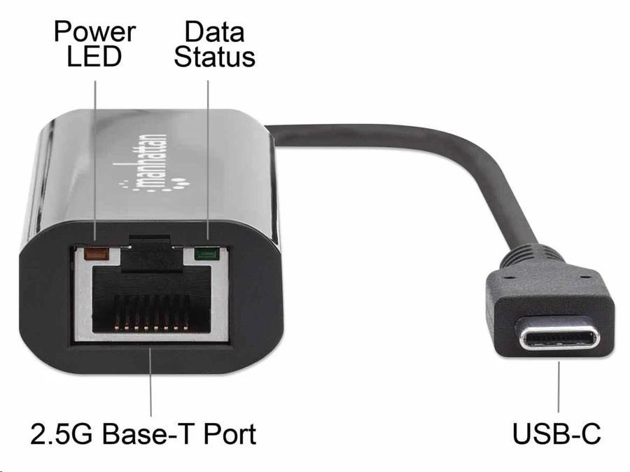 Adaptér Manhattan USB-C na 2.ethernet 5GBASE-T,  USB 3.2 Gen 1; 10/ 100/ 1000 Mbps & 2.5 Gb/ s,  čierna4 
