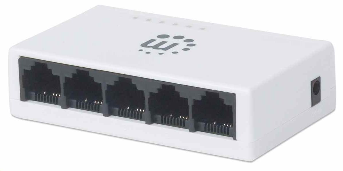 Manhattan Ethernet switch,  Ethernet switch,  veľkosť stolného počítača,  plast,  IEEE 802.3az,  biela4 