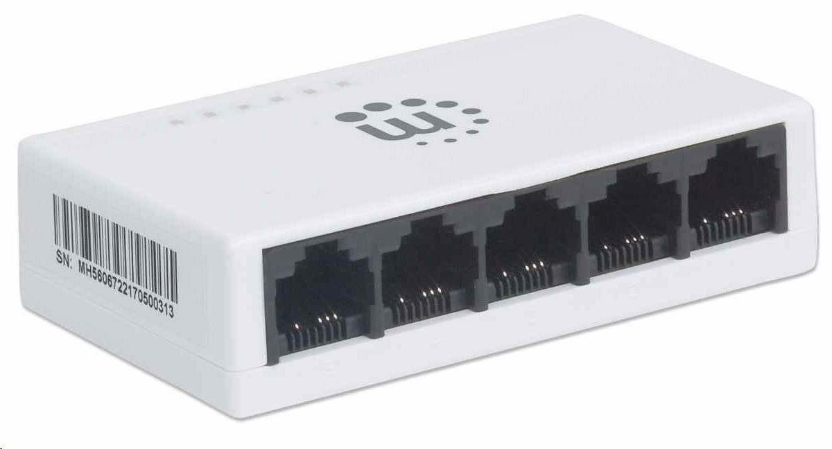 Manhattan Ethernet switch,  Ethernet switch,  veľkosť stolného počítača,  plast,  IEEE 802.3az,  biela5 