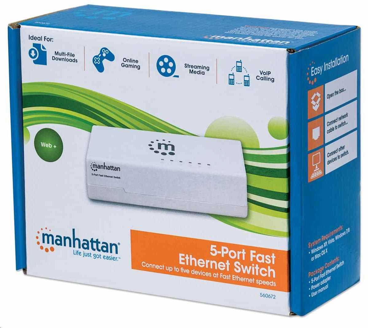 Manhattan Ethernet switch,  Ethernet switch,  veľkosť stolného počítača,  plast,  IEEE 802.3az,  biela7 