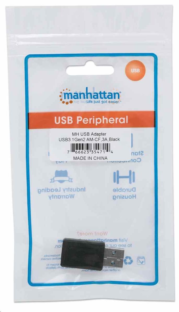 Adaptér Manhattan USB,  USB 3.1 Gen 2,  USB-A samec na USB-C samica,  10 Gb/ s,  čierna6 
