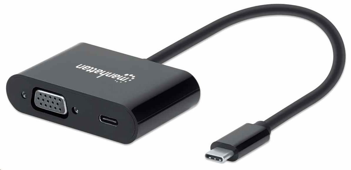 Prevodník Manhattan USB-C na VGA,  s portom Power Delivery,  čierny0 