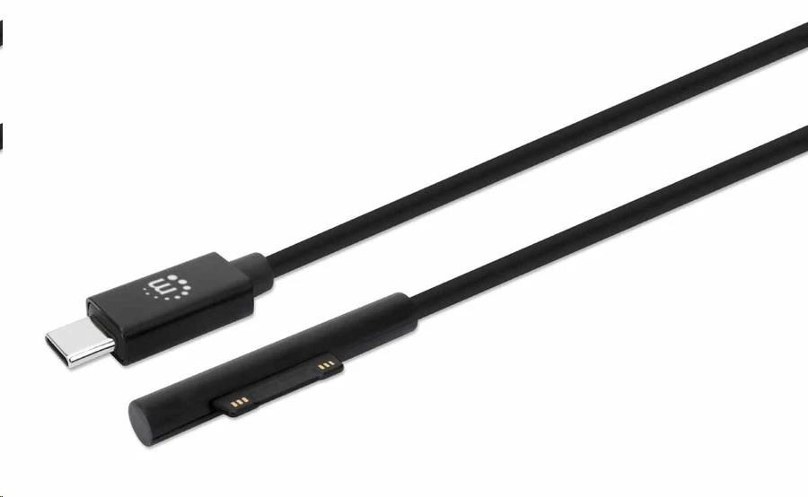 Manhattan nabíjací kábel,  nabíjací kábel Surface Connect k USB-C (M/ M),  15 V /  3 A,  1.8 m,  čierna0 