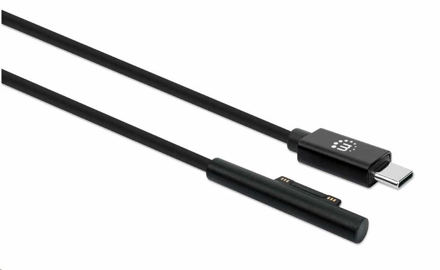 Manhattan nabíjací kábel,  nabíjací kábel Surface Connect k USB-C (M/ M),  15 V /  3 A,  1.8 m,  čierna1 