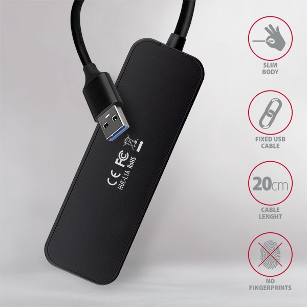AXAGON HUE-L1A, 4x USB 3.2 Gen 1 TRAVEL hub, kabel USB-A 20cm3 