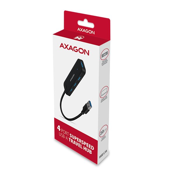 AXAGON HUE-L1A, 4x USB 3.2 Gen 1 TRAVEL hub, kabel USB-A 20cm5 