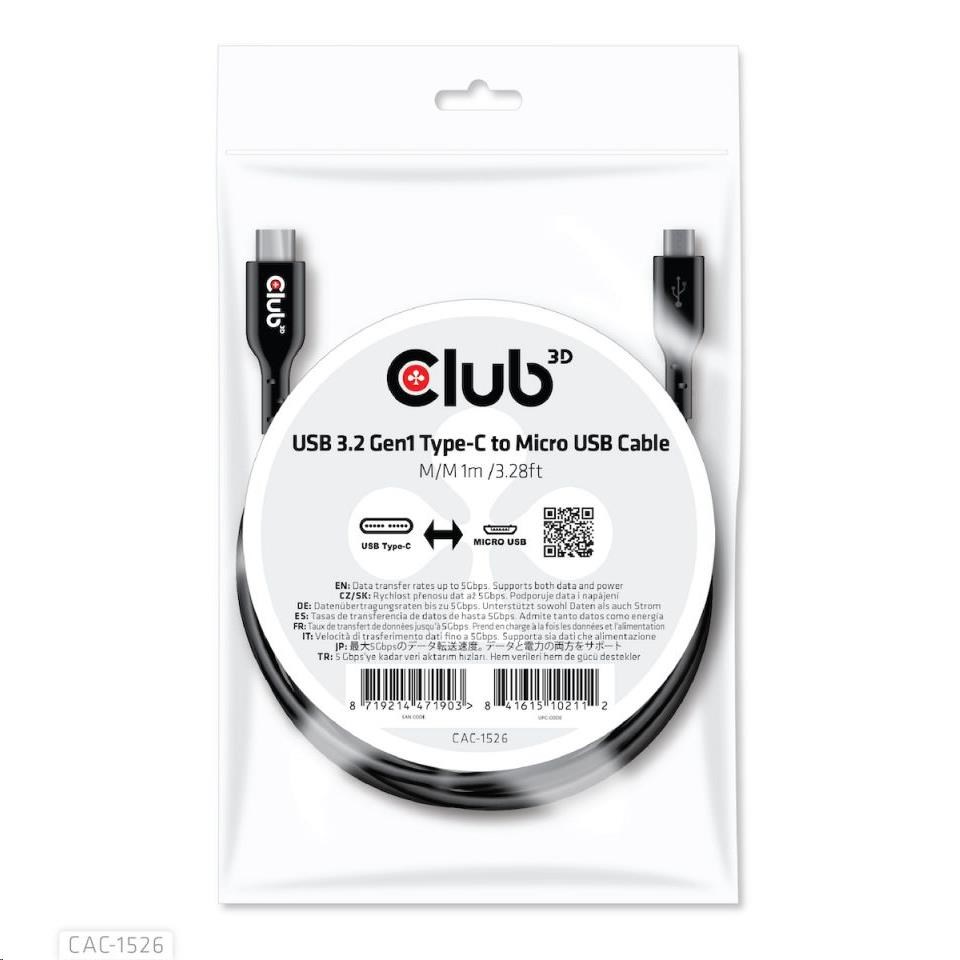 Kábel USB Club3D 3.2 Kábel typu C na Micro USB (M/ M),  obojsmerný,  1 m1 