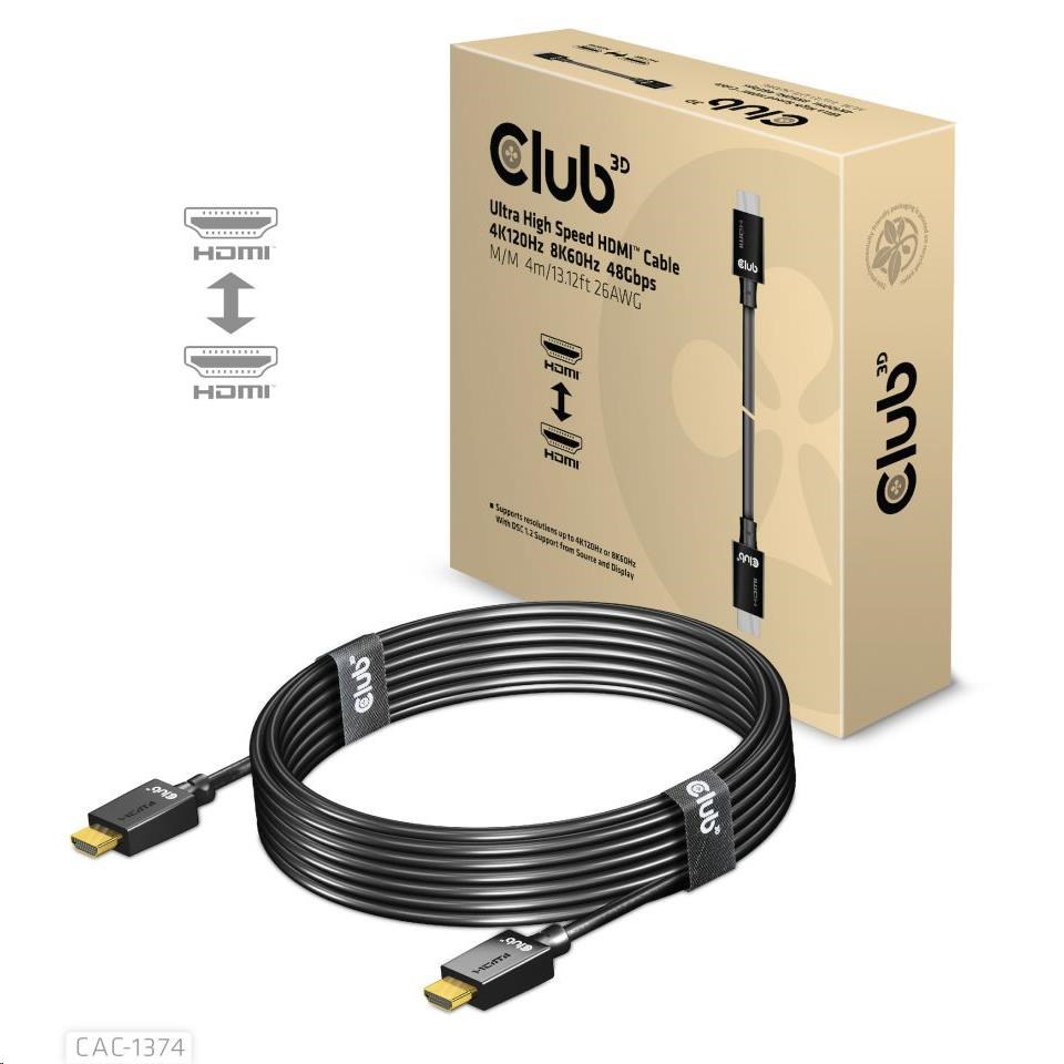 Club3D Kabel Ultra Rychlý HDMI™, 4K120Hz, 8K60Hz Cable 48Gbps (M/M), 28AWG, 4m0 