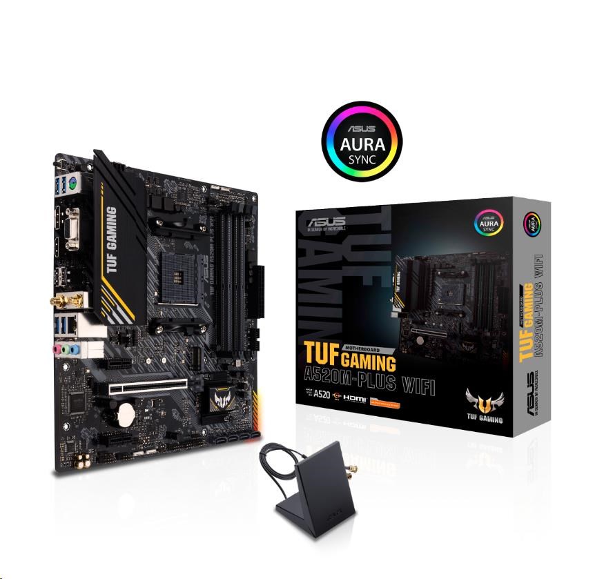 ASUS MB Sc AM4 TUF GAMING A520M-PLUS WIFI,  AMD A520,  4xDDR4,  1xDP,  1xHDMI,  VGA,  WI-FI,  mATX0 