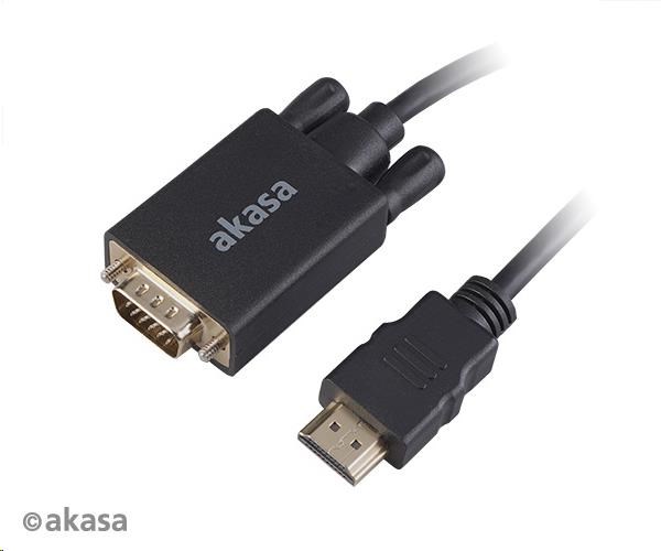 Kábel AKASA HDMI na VGA,  pozlátené konektory,  2 m1 