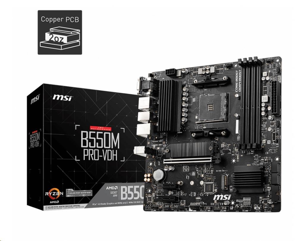 MSI MB Sc AM4 B550M PRO-VDH,  AMD B550,  4xDDR4,  1xDP,  1xHDMI,  1xVGA,  mATX0 