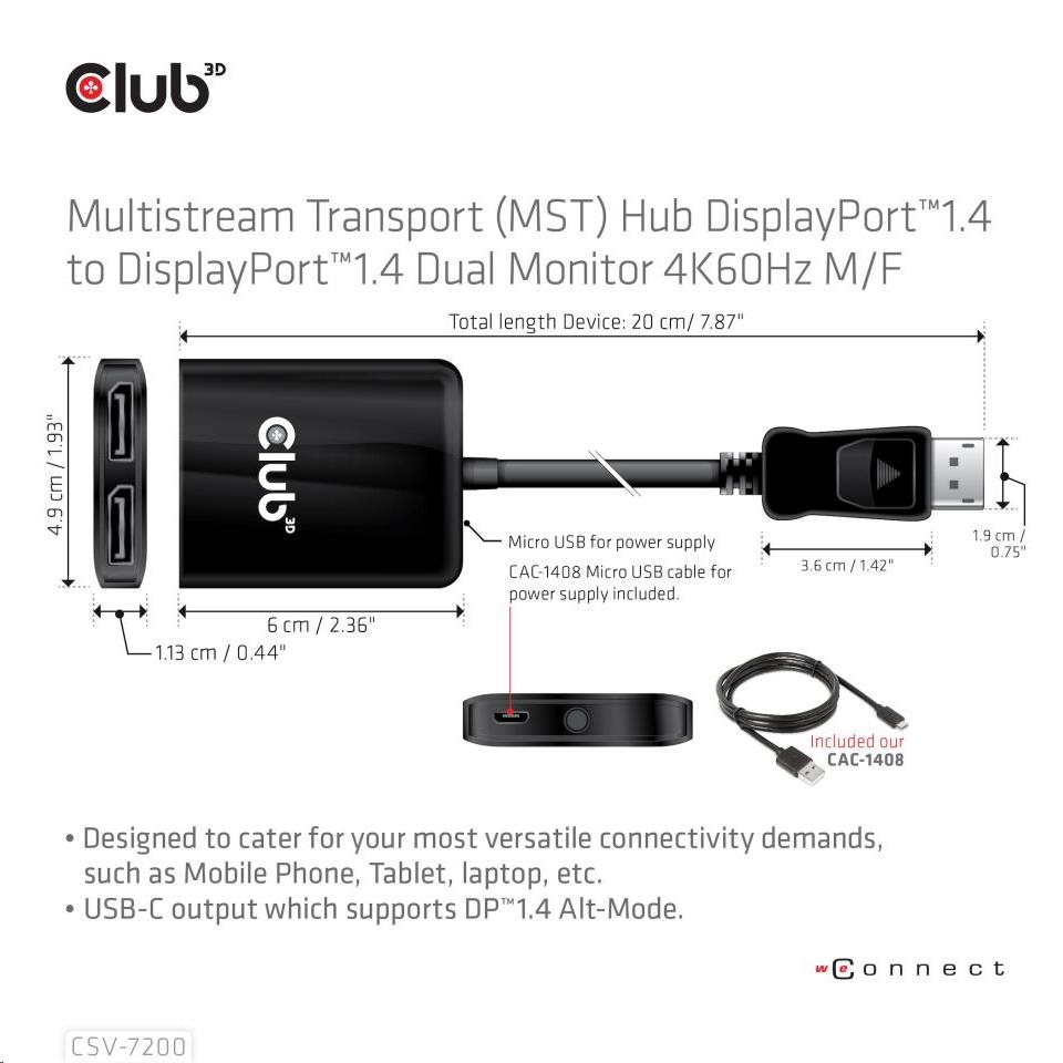 Club3D Hub MST USB-C na DisplayPort,  4K60Hz (M/ F)1 