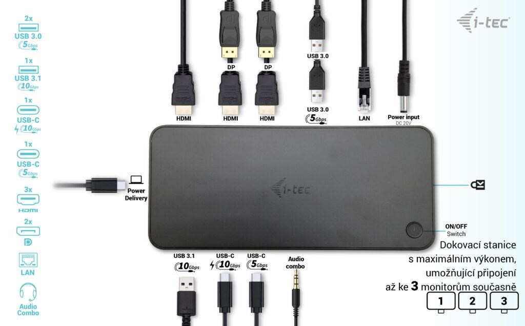 iTec USB 3.0 /  USB-C /  Thunderbolt,  3x 4K dokovacia stanica + Power Delivery 100W4 