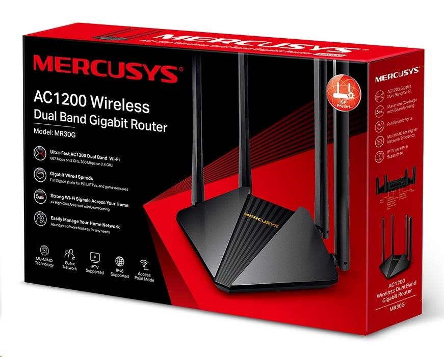 MERCUSYS MR30G EasyMesh WiFi5 router (AC1200,  2, 4GHz/ 5GHz,  2xGbELAN,  1xGbEWAN)2 