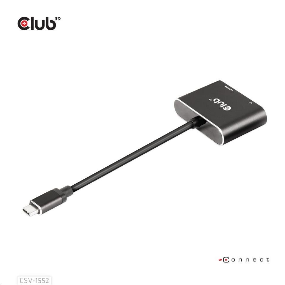 Club3D hub MST (Multi Stream Transport) USB3.2 Gen2 Type-C (DP Alt-Mode) na DisplayPort + HDMI 4K60Hz (M/ F)0 