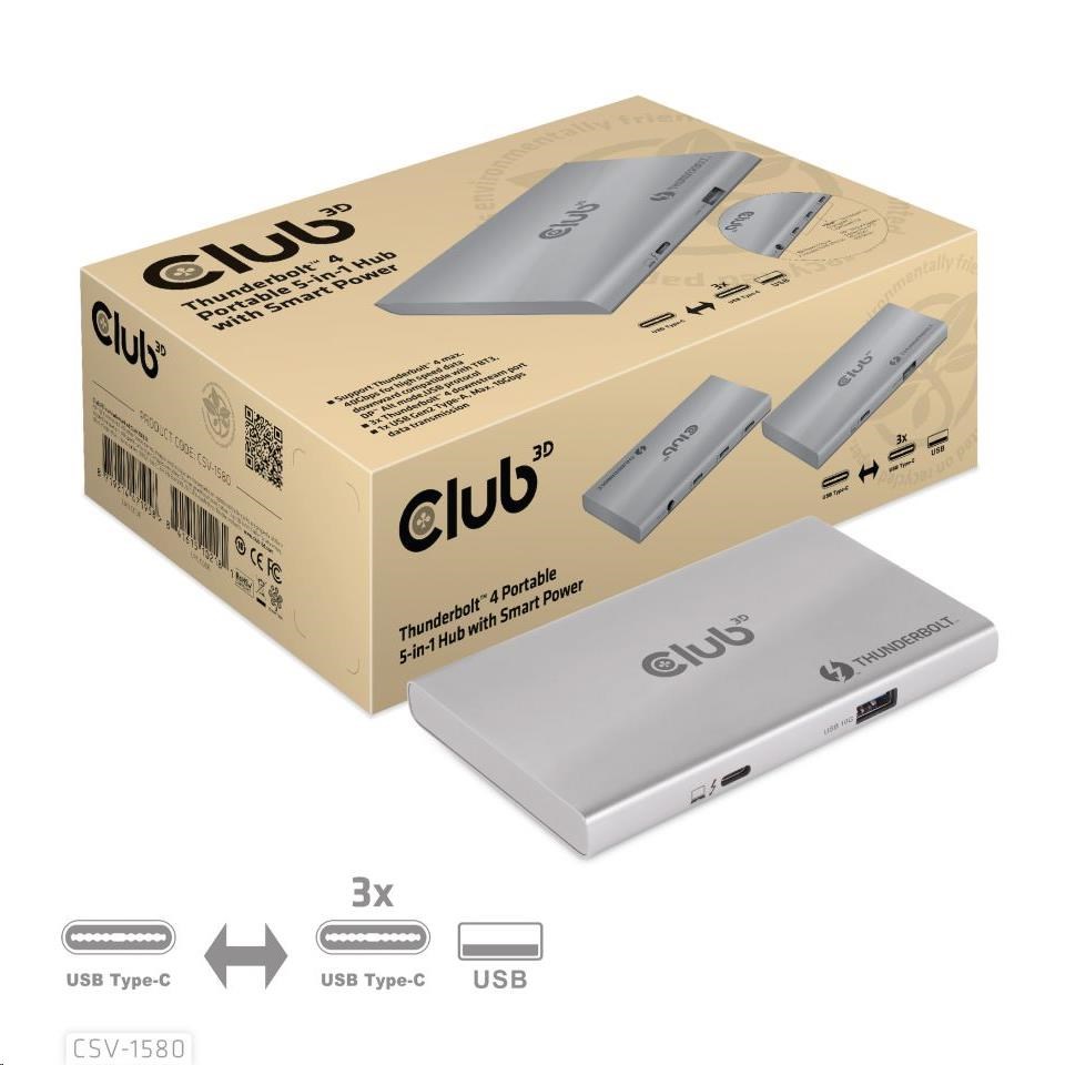 Club3D hubThunderbolt 4 Portable 5-in-1 Hub with Smart Power3 