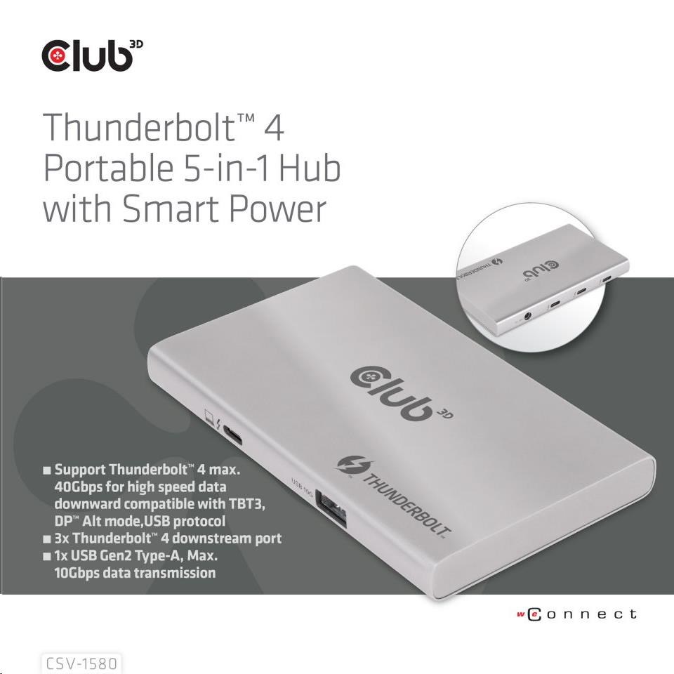 Club3D hubThunderbolt 4 Portable 5-in-1 Hub with Smart Power2 