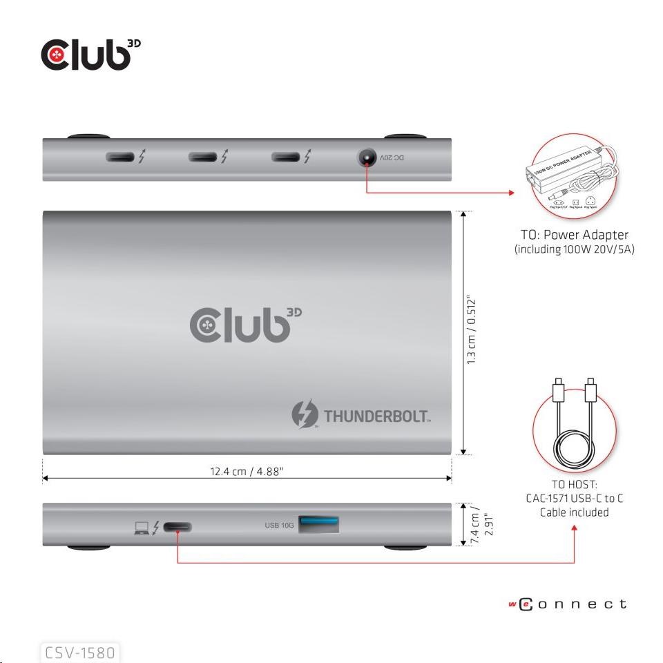 Club3D hubThunderbolt 4 Portable 5-in-1 Hub with Smart Power4 