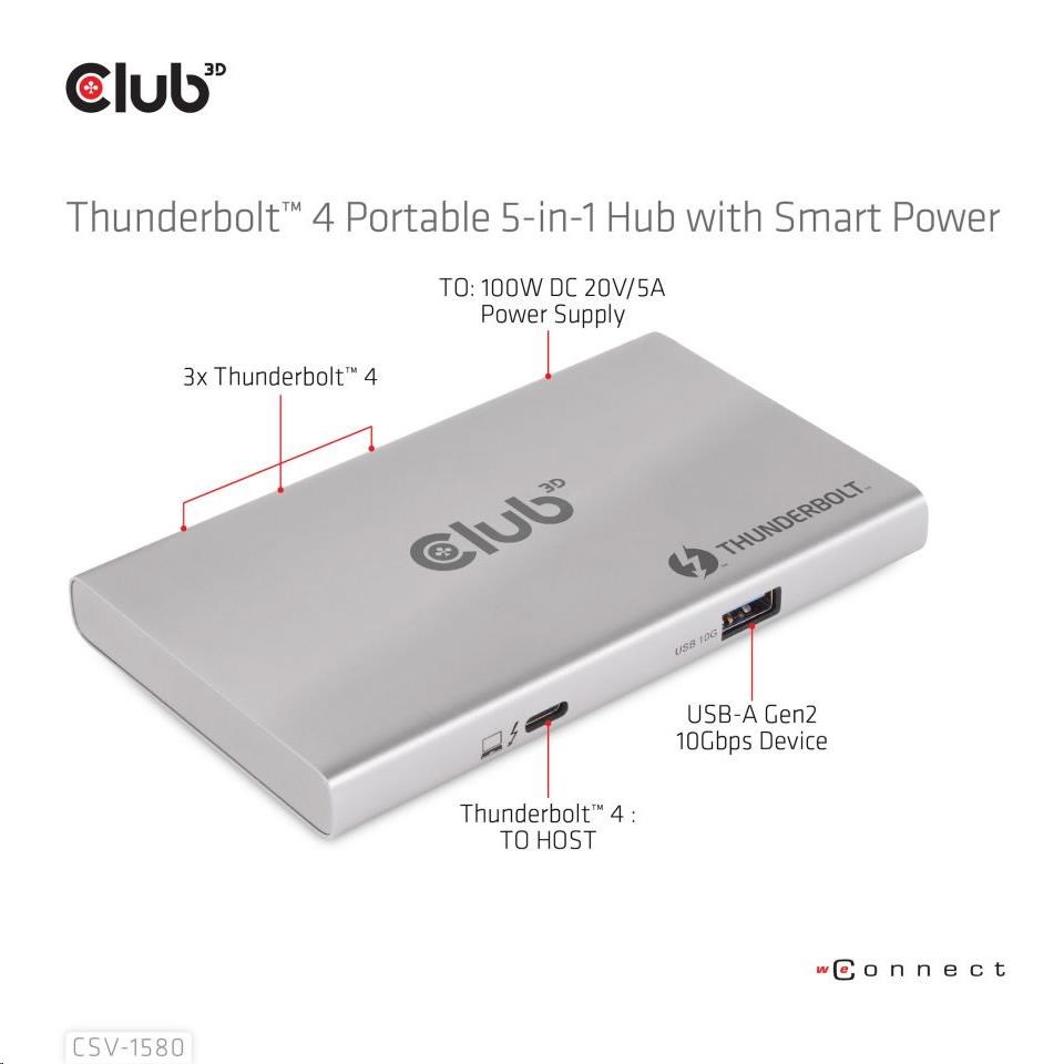 Club3D hubThunderbolt 4 Portable 5-in-1 Hub with Smart Power0 