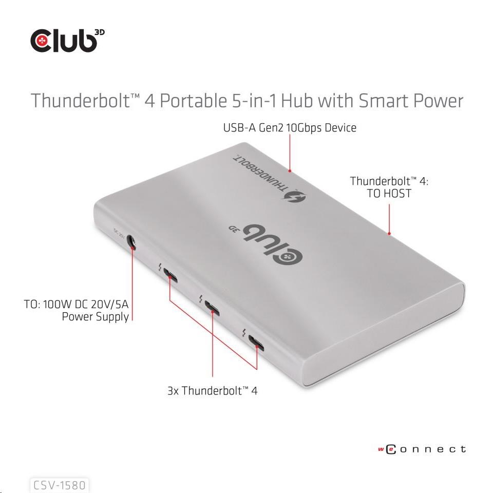 Club3D hubThunderbolt 4 Portable 5-in-1 Hub with Smart Power1 