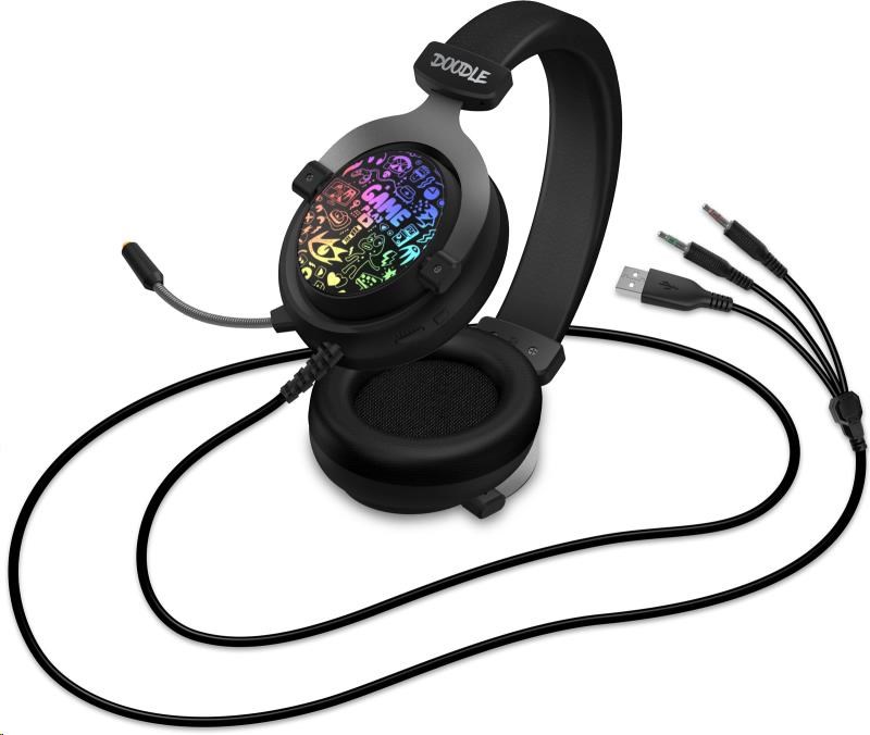 CONNECT IT DOODLE RGB herní sluchátka s mikrofonem, 2xJack+USB, černá0 