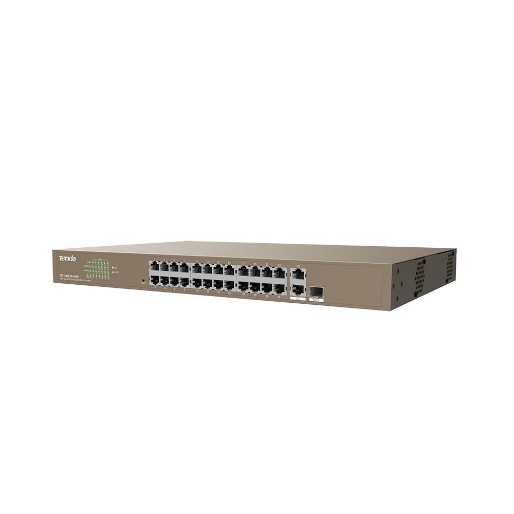Tenda TEF1126P-24-410W PoE AF/ AT switch - 24x PoE 100 Mb/ s + 2x Uplink 1Gb/ s RJ45/ SFP, PoE+ 370W2 