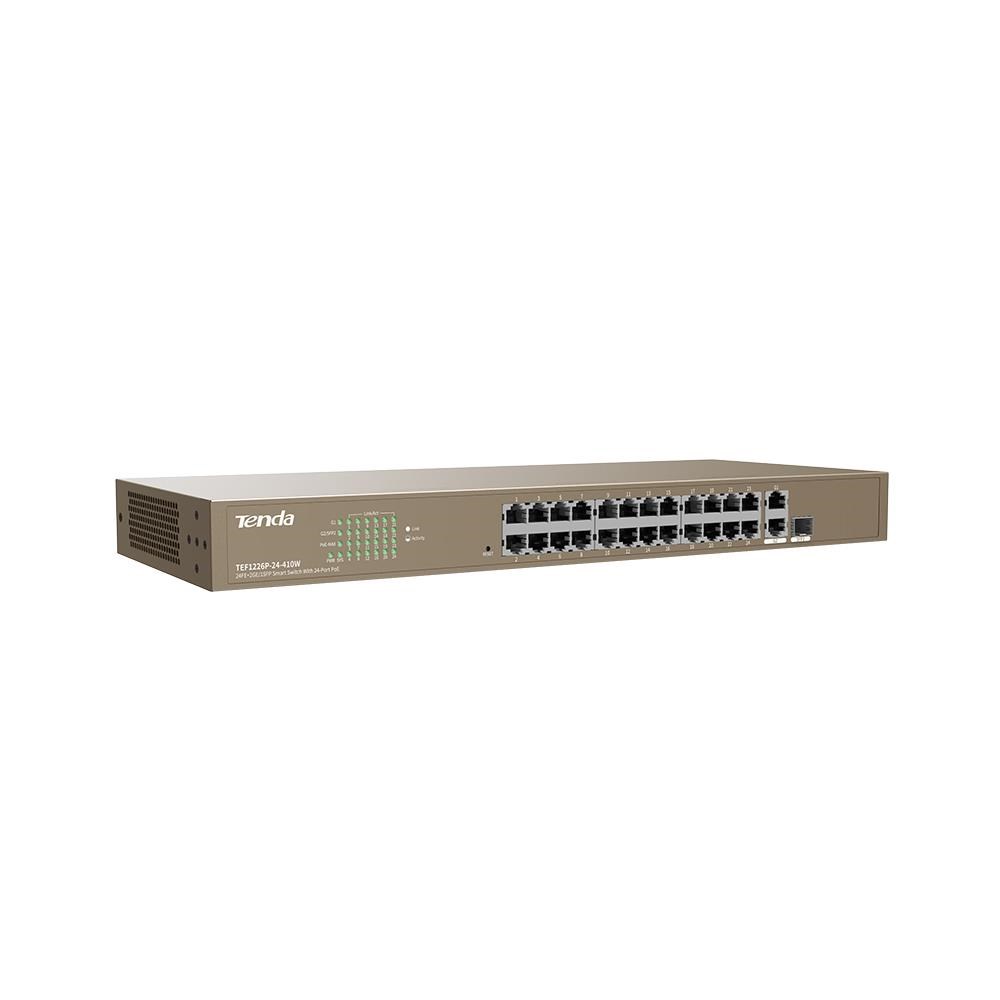 Tenda TEF1126P-24-410W PoE AF/ AT switch - 24x PoE 100 Mb/ s + 2x Uplink 1Gb/ s RJ45/ SFP, PoE+ 370W3 