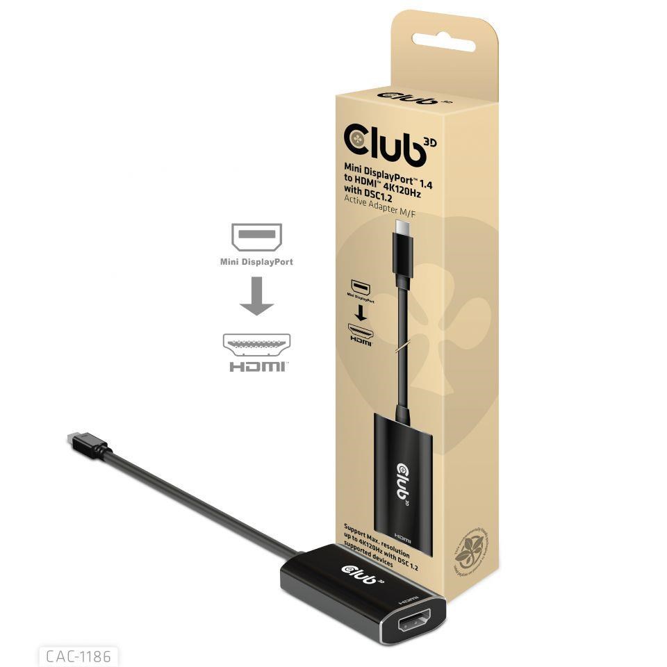 Club3D aktívny mini DisplayPort adaptér 1.4 na HDMI 4K120Hz s DSC1.2 M/F0 