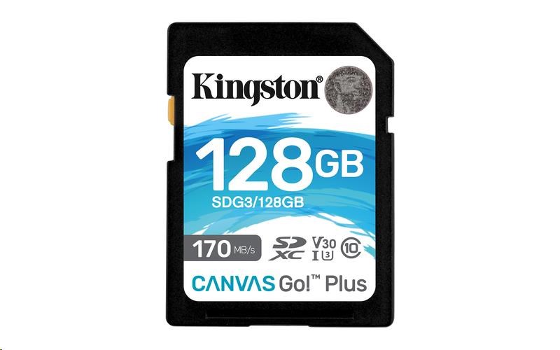Kingston SDXC karta 128GB Canvas Go! Plus, R:170/W:90MB/s, Class 10, UHS-I, U3, V300 