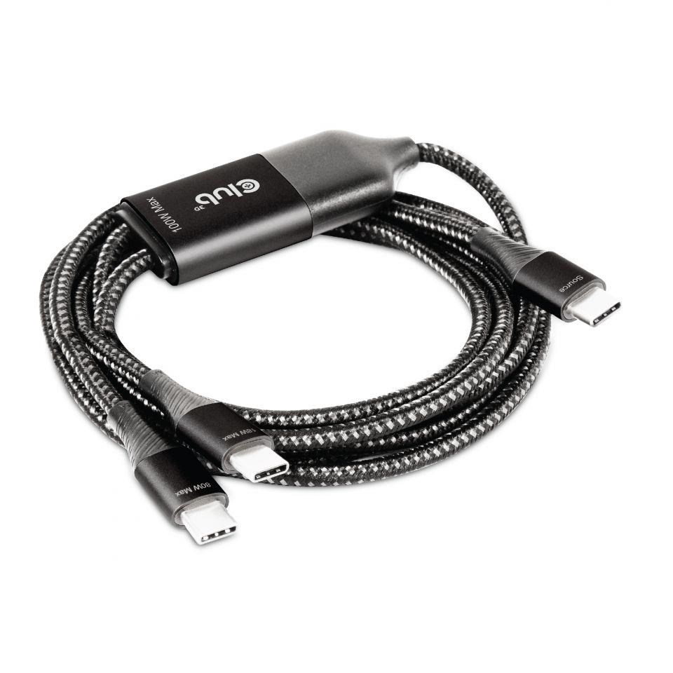 Nabíjací kábel Club3D USB Type-C,  nabíjací kábel Y na 2x USB Type-C max. 100W,  1.83m/ 6ft M/ M0 