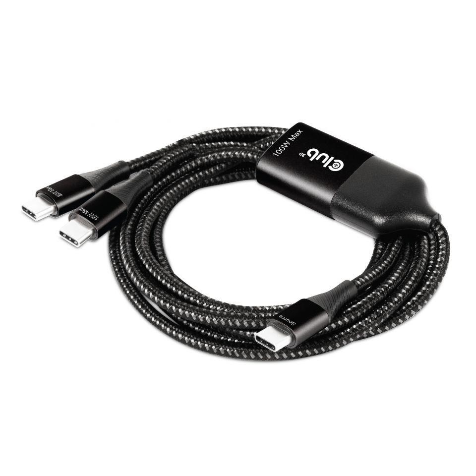 Nabíjací kábel Club3D USB Type-C,  nabíjací kábel Y na 2x USB Type-C max. 100W,  1.83m/ 6ft M/ M1 