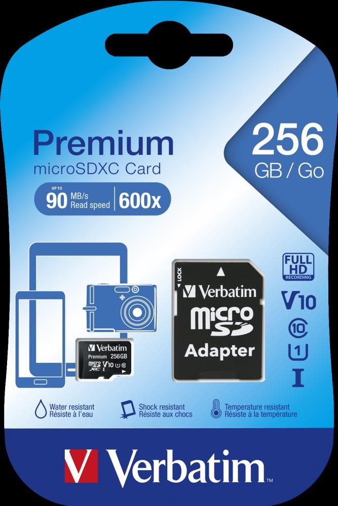 Karta VERBATIM MicroSDXC 256GB Premium,  U1 + adaptér0 