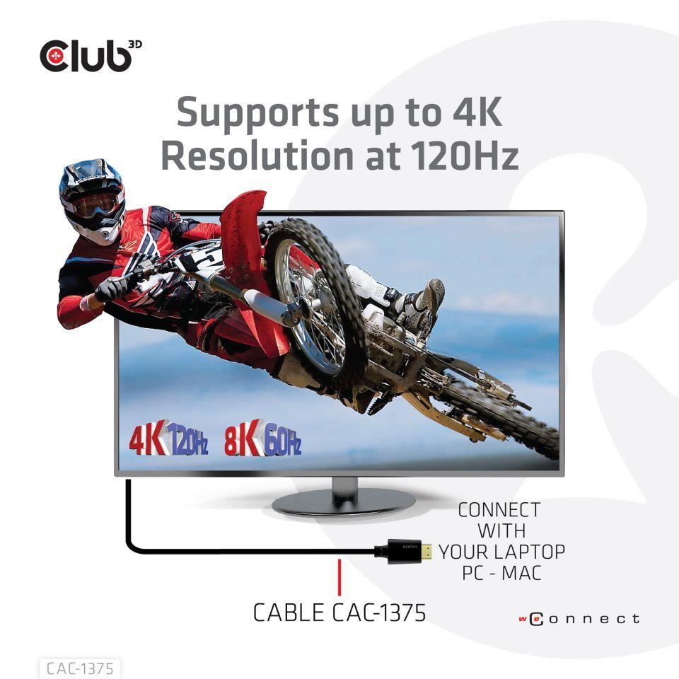 Club3D Ultra Rychlý HDMI™ Certifikovaný,  4K120Hz 8K60Hz 48Gbps M/ M 5m/ 16.4ft,  28 AWG1 